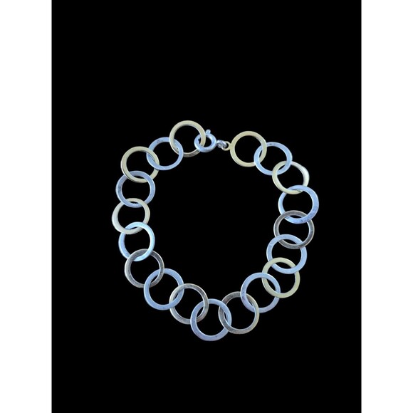 Vintage Sterling Silver Link Bracelet Two Tone Rings - Picture 1 of 3